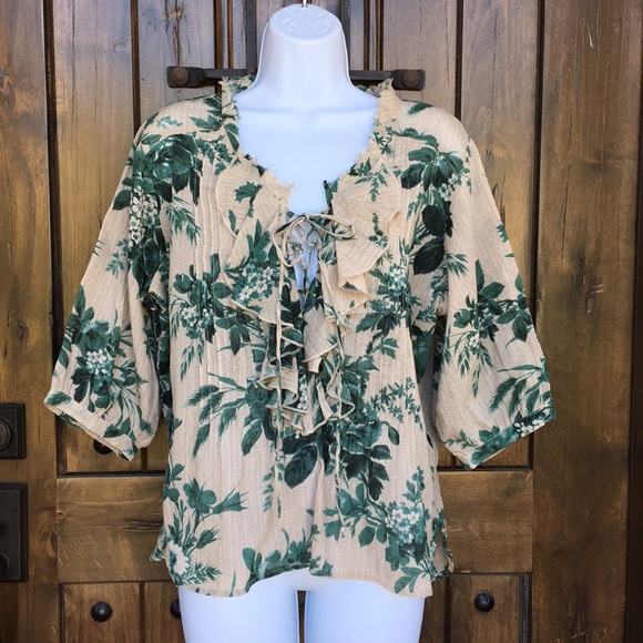 Denim & Supply Floral Ruffle Tie Front Blouse S M - Picture 3 of 8